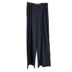 Brock Collection Trousers Dress Pants Navy Blue High Waist Wide Leg Career Sz 4
